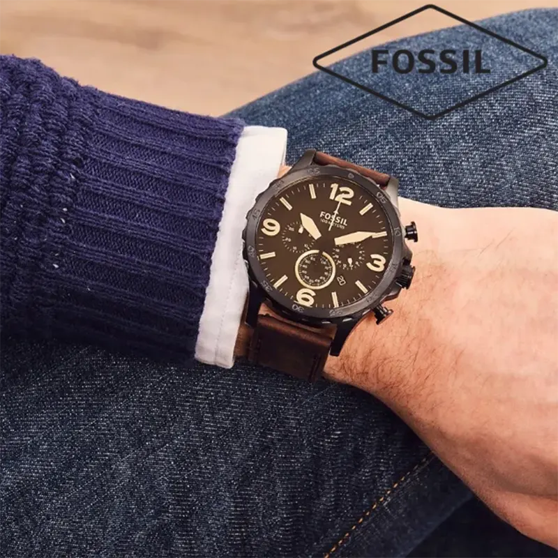 Fossil Nate Brown Leather Chronograph Brown Dial Men's Watch  JR1487